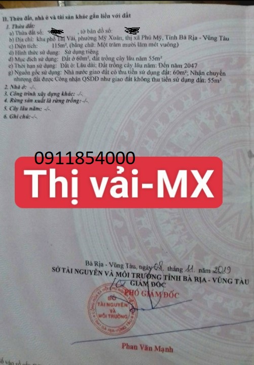 Không có lô thứ 2, 5x24 60tc, SHR tại Thị Vải, Mỹ Xuân giá 1 tỷ LH 0911854000