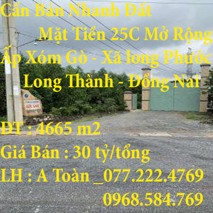 Cần Bán Nhanh Đất Mặt Tiền 25C Mở Rộng Tại Xã Long Phước – Huyện Long Thành- Tỉnh Đồng Nai