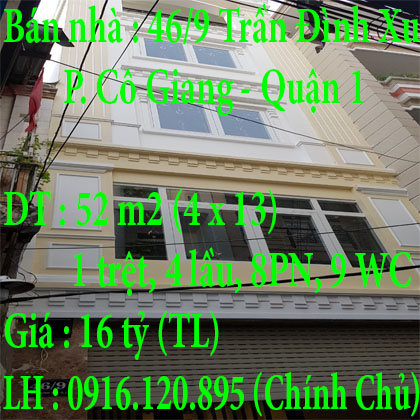 Cần Bán Nhà Đường Trần Đình Xu, Phường Cô Giang, Quận 1, Tp Hồ Chí Minh