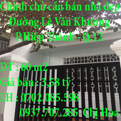 Chính chủ cần bán nhà đẹp ở Quận 12, Tp Hồ Chí Minh