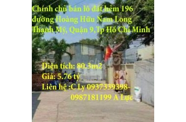 Chính chủ bán lô đất hẻm 196 đường Hoàng Hữu Nam Long Thạnh Mỹ, Quận 9 , Tp Hồ Chí Minh