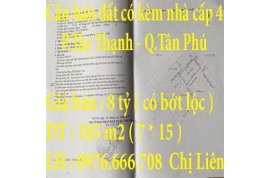 Cần bán đất có kèm nhà cấp 4 ở quận Tân Phú –Hồ Chí Minh