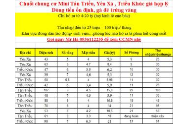 Tiết lộ toàn bộ thông tin các nhà chung cư mini từ 5-20 tỷ Tân Triều – Thanh Trì, Dòng tiền ổn