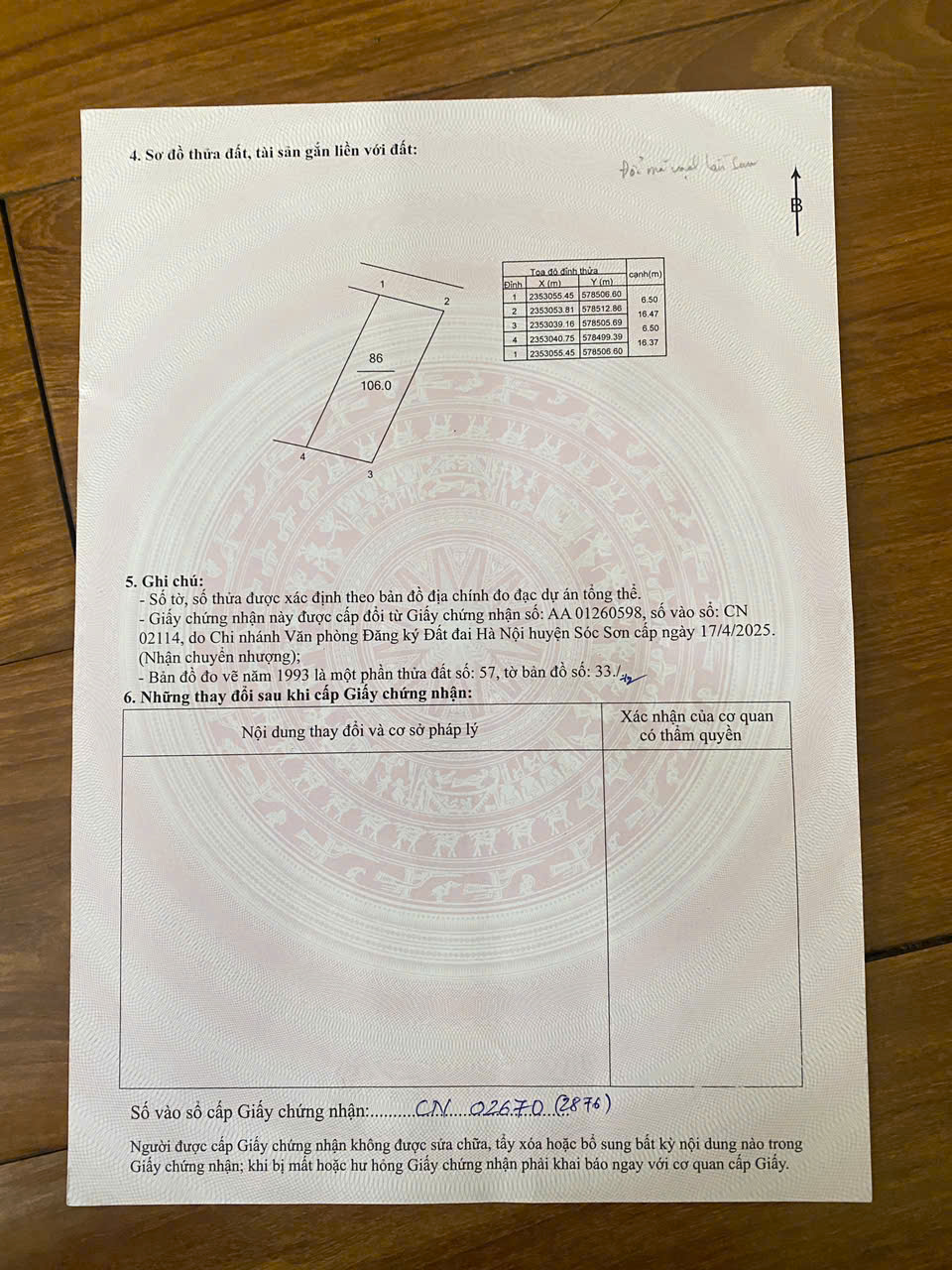 BÁN GẤP LÔ ĐẤT FULL THỔ CƯ 106M2, MT 6.5M TẠI THANH TRÍ, MINH PHÚ, SÓC SƠN.