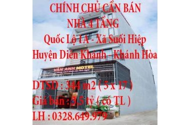 CHÍNH CHÙ CẦN BÁN NHÀ 4 TẦNG ĐỊA CHỈ ĐƯỜNG QUỐC LỘ 1 A, XÃ SUỐI HIỆP, HUYỆN DIÊN KHÁNH, KHÁNH HÒA