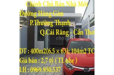 Chính Chủ Cần Bán Nhà Mới Ở 347, Đường Hàng Gòn, Phường Thường Thạnh, Quận Cái Răng, Cần Thơ