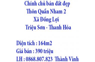 Chính chủ bán đất đẹp Thôn Quần Nham 2 ,xã Đồng Lợi, Triệu Sơn, Thanh Hóa- Giá cực hấp dẫn