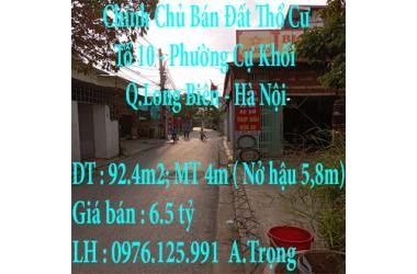 Chính Chủ Bán Đất Thổ Cư Ở Phường Cự Khối, Long Biên, Hà Nội. Giá Tốt