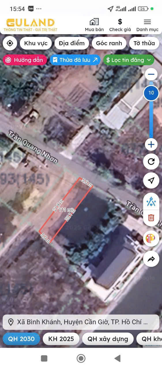 Bán gấp lô đất Mặt tiền 111m2 Trần Quang Nhơn X. Bình Khánh , Cần giờ , 2,550 tỷ