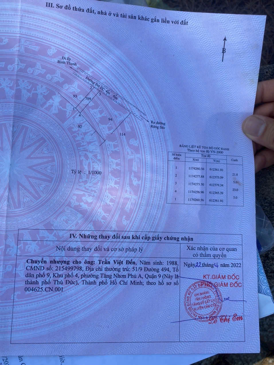 Bán gấp lô đất Mặt tiền 111m2 Trần Quang Nhơn X. Bình Khánh , Cần giờ , 2,550 tỷ